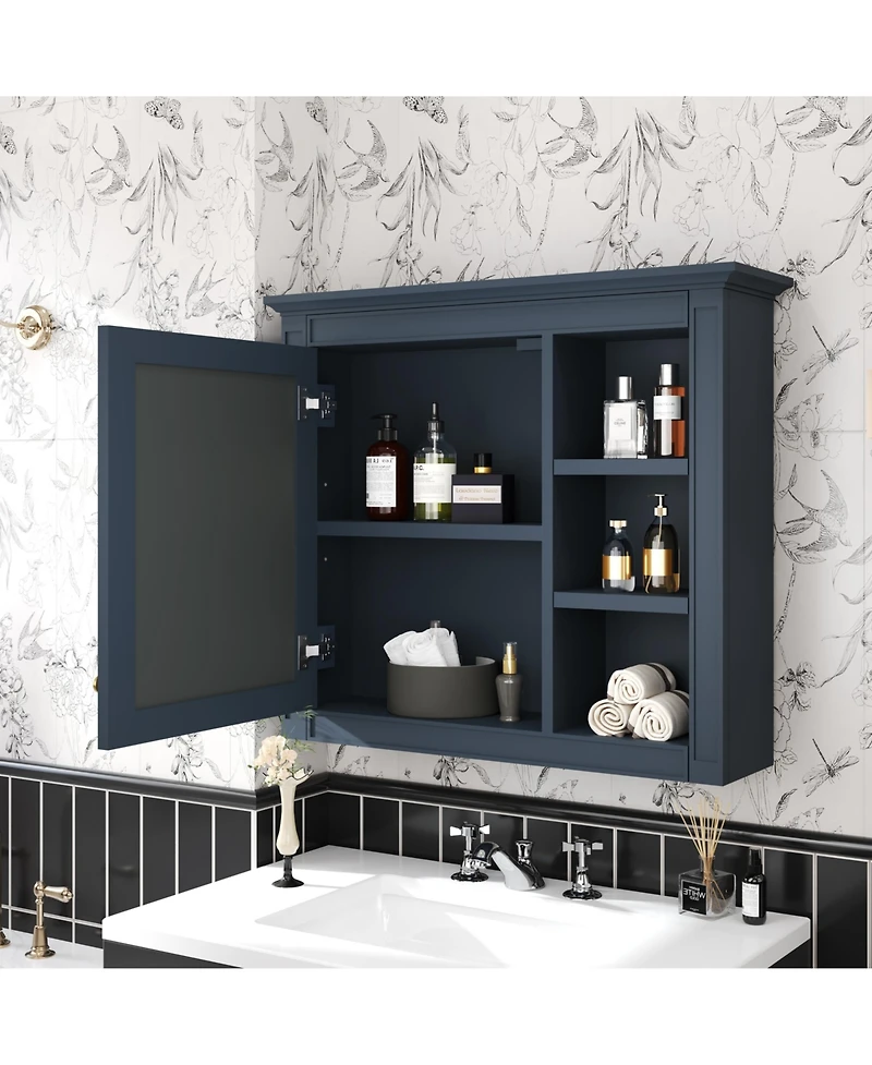 Casainc 30" x 28" Bathroom Medicine Cabinet with Mirror and 3 Open Shelves, Wall-Mounted (No Vanity)