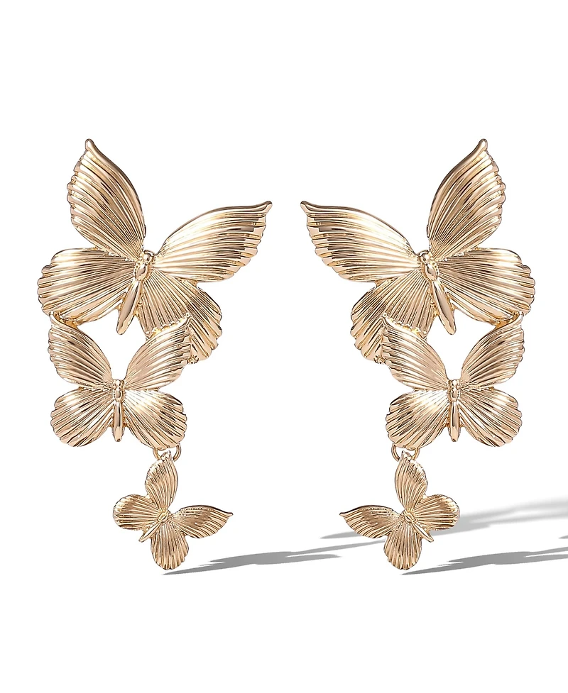 Jessica Simpson Cascading Butterfly Drop Earrings in Gold-Tone