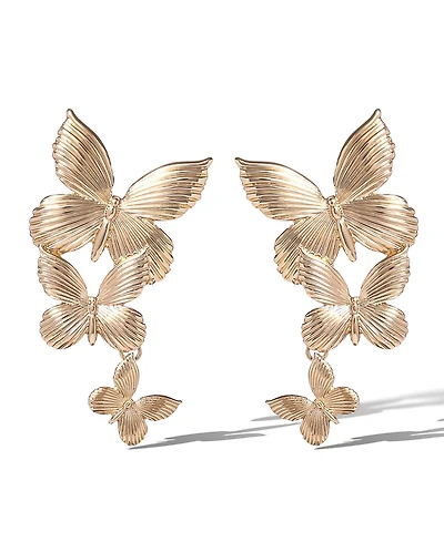 Jessica Simpson Cascading Butterfly Drop Earrings in Gold-Tone