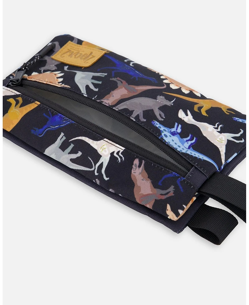 Deux par Deux Boy Double Pencil Case Black Dinosaur Print - Toddler|Child