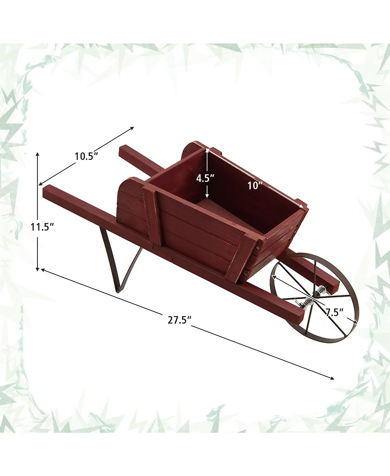 Gymax Wooden Wagon Planter Decorative Indoor/ Outdoor Rustic Flower Cart w/ Wheel