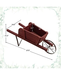 Gymax Wooden Wagon Planter Decorative Indoor/ Outdoor Rustic Flower Cart w/ Wheel
