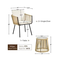 Yaheetech 3-Piece Outdoor Patio Bistro Set with Tempered Glass Table & 2 Chairs, Tan/Cream