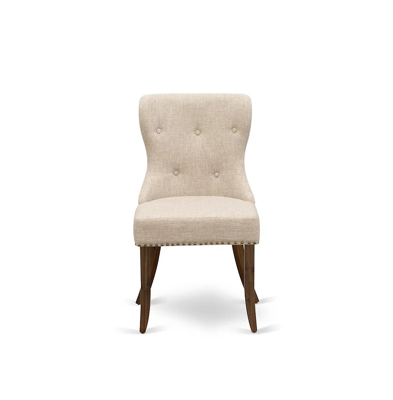 Luxe by East West Furniture 5-Pc Dining Set A Pedestal Dining Table & 4 Light Tan Linen Fabric Padded Chairs