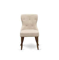 Luxe by East West Furniture 5-Pc Dining Set A Pedestal Dining Table & 4 Light Tan Linen Fabric Padded Chairs