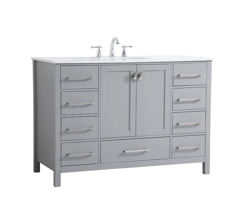 Vanirror 48" Grey Bathroom Vanity with Carrara Marble Top & Backsplash, Soft-Close Doors & Dovetail Drawers, Brushed Nickel