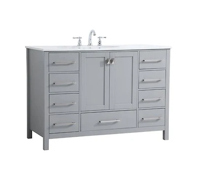 Vanirror 48" Grey Bathroom Vanity with Carrara Marble Top & Backsplash, Soft-Close Doors & Dovetail Drawers, Brushed Nickel