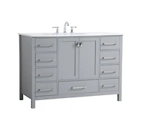 Vanirror 48" Grey Bathroom Vanity with Carrara Marble Top & Backsplash, Soft-Close Doors & Dovetail Drawers, Brushed Nickel
