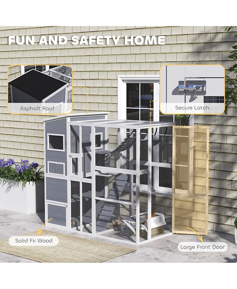 PawHut Large Catio Outdoor Cat Enclosure for 2-3 Cats 76" x 36" x 68"