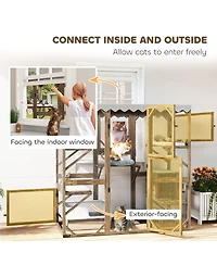 PawHut 59" Catio Outdoor Cat Enclosure, Wooden Window Cat House,