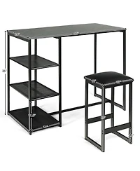 Gymax 3 Piece Pub Set Industrial Style Faux Marble Top Table and 2 Stools Dining Set