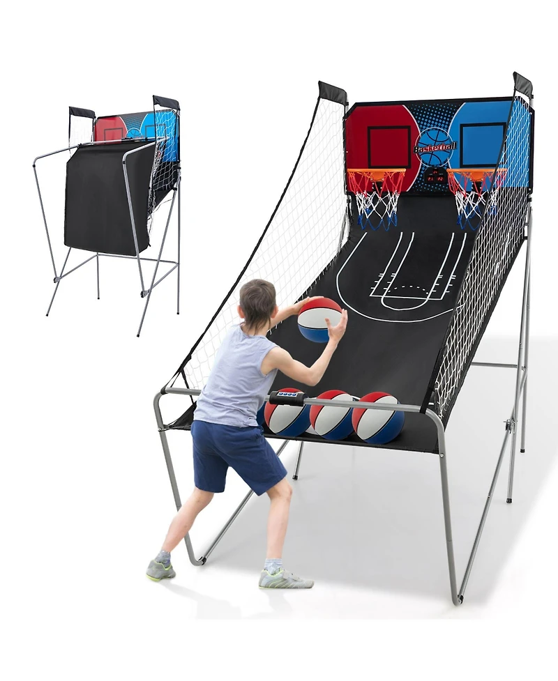 Akiudex Foldable Dual Shot Basketball Arcade Game with 8 Modes and Electronic Scoring