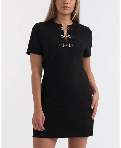 Ellen Tracy Women's Faux Suede Metal-Detail Dress