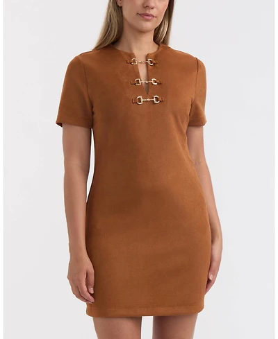 Ellen Tracy Women's Faux Suede Metal-Detail Dress