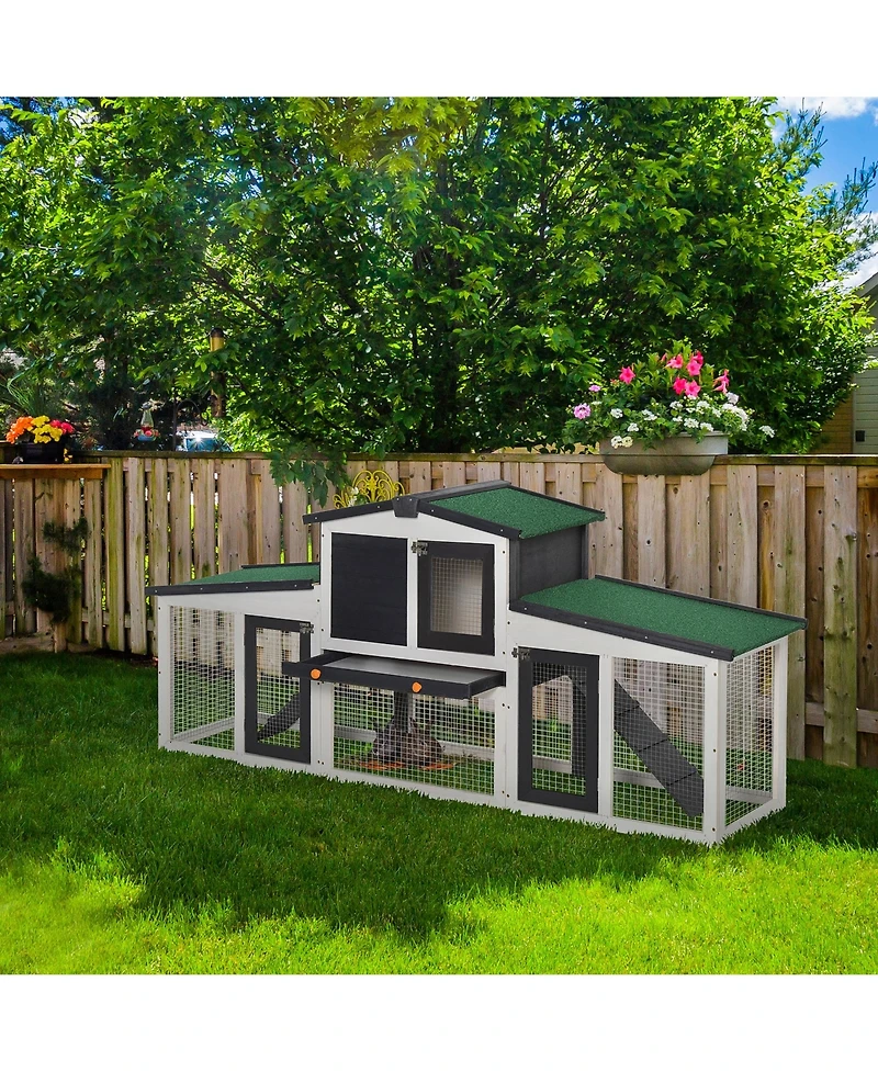 PawHut Large Rabbit Hutch with Double Runs, Wooden Guinea Pig Cage,