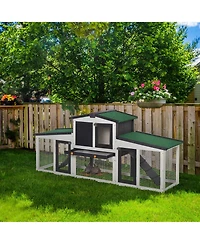 PawHut Large Rabbit Hutch with Double Runs, Wooden Guinea Pig Cage,