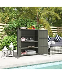 Outsunny Wicker Outdoor Storage Cabinet with Shelves, 2 Doors, Dark