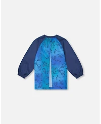 Deux par Deux Boy School Apron Blue Gradient Dinosaur Print - Toddler|Child