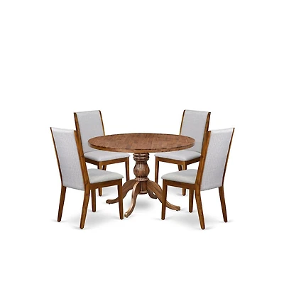 Luxe by East West Furniture 5-Pc Kitchen Table Set A Pedestal Dining Table, 4 Grey Fabric Dining Chairs