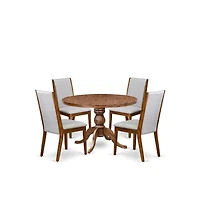 Luxe by East West Furniture 5-Pc Kitchen Table Set A Pedestal Dining Table, 4 Grey Fabric Dining Chairs