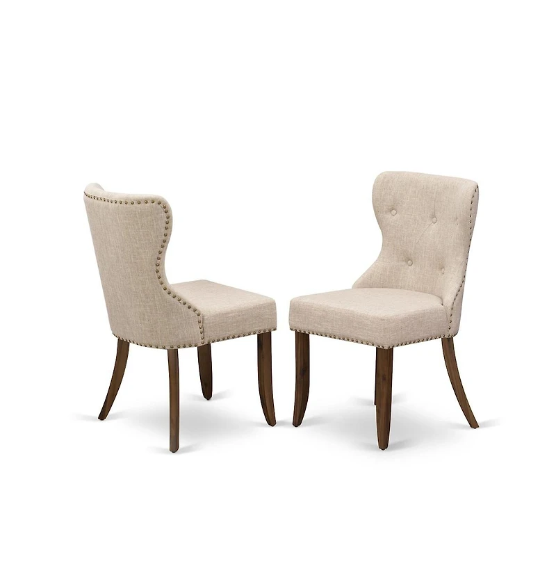 Luxe by East West Furniture 5-Pc Dining Set Of A Pedestal Kitchen Table, 4 Light Tan Fabric Kitchen Chairs