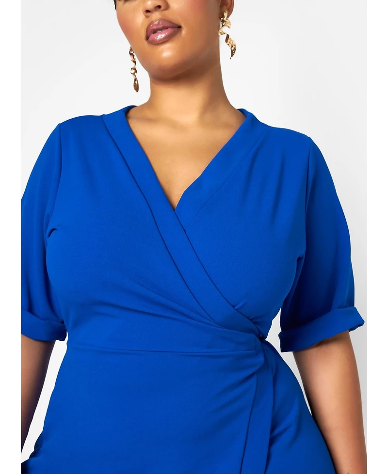 ModasP3 Plus Stylish Avery Faux Wrap Mini Dress Blue