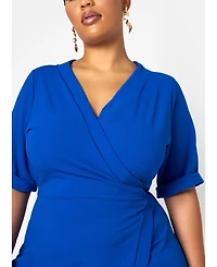 ModasP3 Plus Stylish Avery Faux Wrap Mini Dress Blue