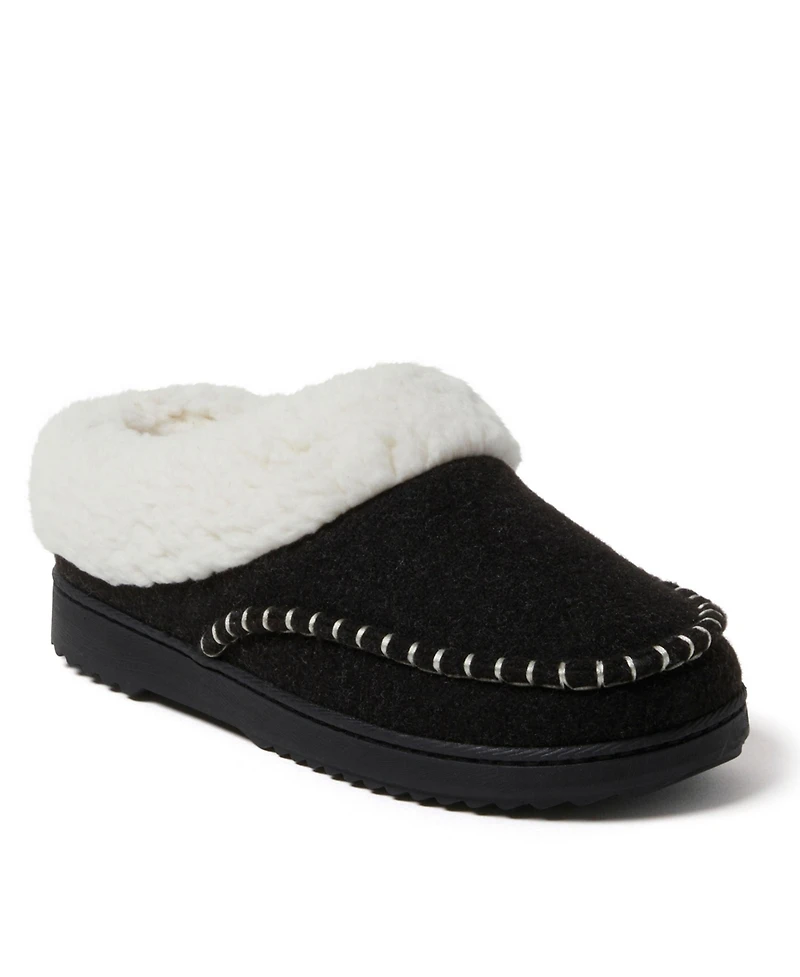 Dearfoams Women's Nyla Felted Plaid Moccasin Toe Clog House Shoe Slipper