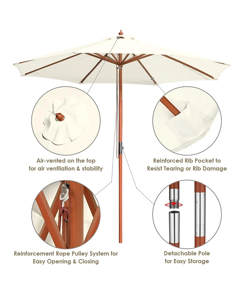 Yescom 9FT Solid Wooden Outdoor Patio Umbrella Rope Pulley Lift for Deck Pool Backyard Garden Market Beach Parasol,Ivory