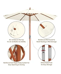 Yescom 9FT Solid Wooden Outdoor Patio Umbrella Rope Pulley Lift for Deck Pool Backyard Garden Market Beach Parasol,Ivory