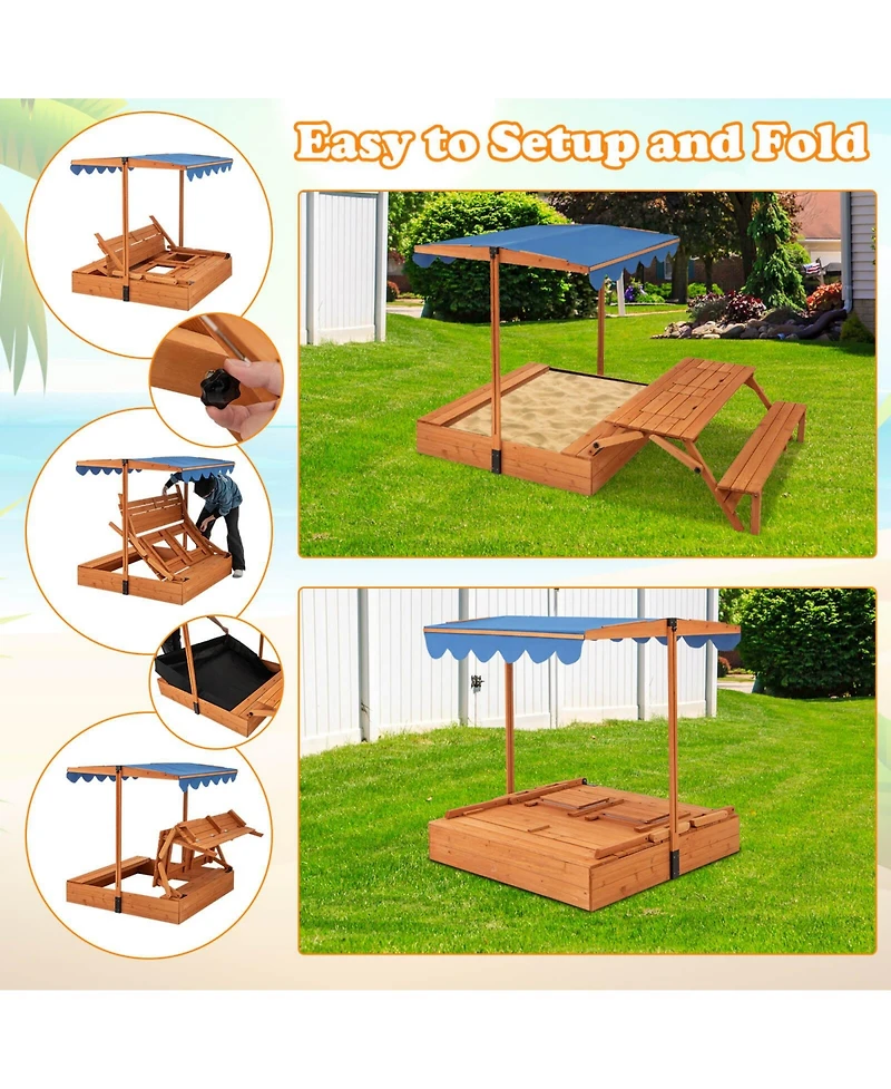 Wooden Sandbox with Lid Cover Kids Outdoor Play Equipment Gift for Ages 3+