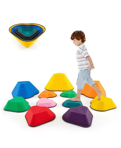 11 Pcs Stepping Stones with Full Non-Slip Edging for Children Indoor and Outdoor