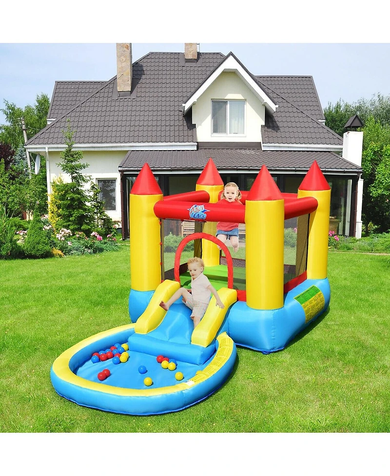 Akiudex Inflatable Water Slide Park with Pool and Climbing Wall