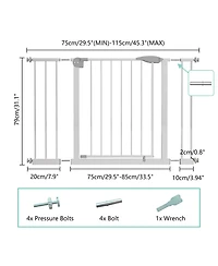 Aostirmotor 29.5-45.3 in. Wide Baby Gate for Stairs, Dog Gate Indoor for Doorways, No Drilling Pressure Mounted Pet Gates in White