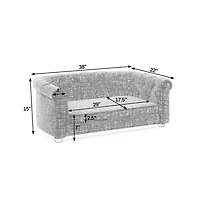 Aostirmotor Beige Rectangular Pet Sofa with Arc-shaped Backrest, Armrests and Linen Soft Cushion