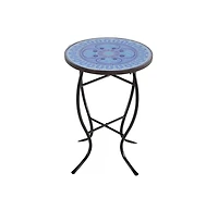 Jiallo Mosaic Pansies Blue Accent Table