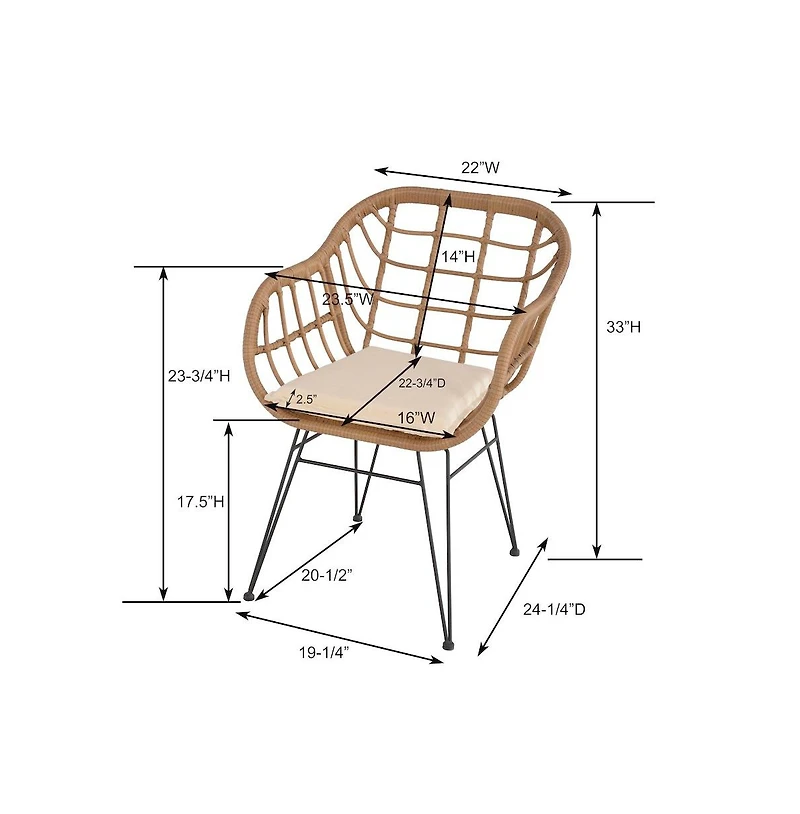 Jiallo Faux Rattan Basket Chair Set With Mosiac Accent Table