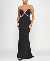 Seni & Cade Juniors' Scuba Rhinestone Cut Out Gown