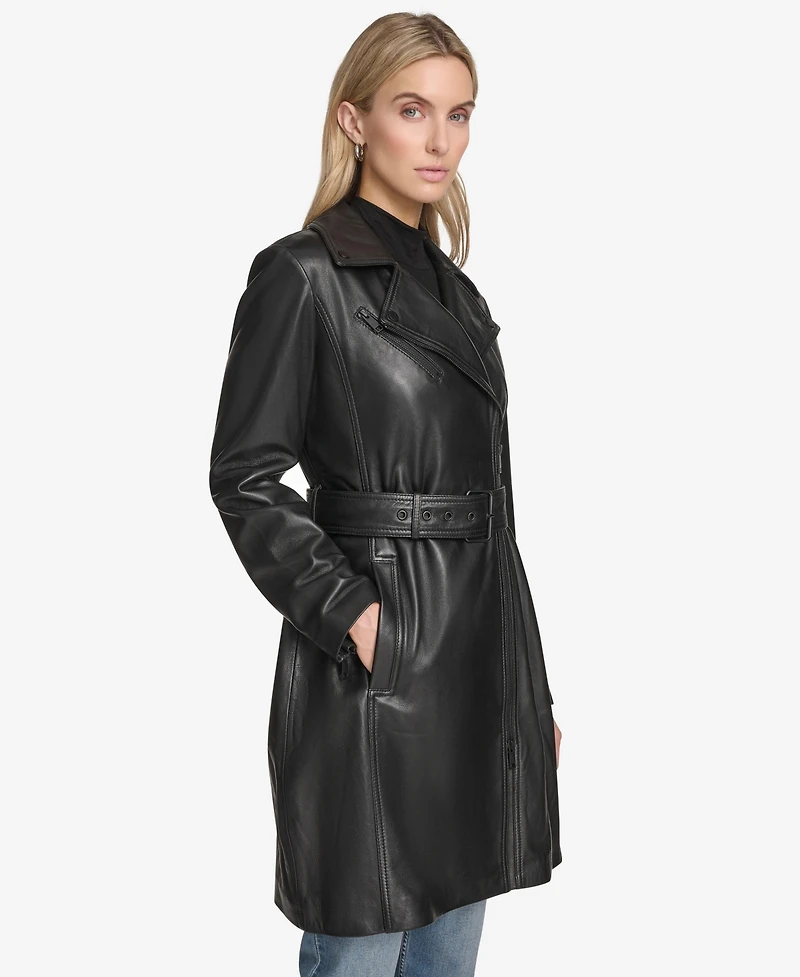 Andrew Marc Women's Jacqui Moto Style Leather Trench Coat