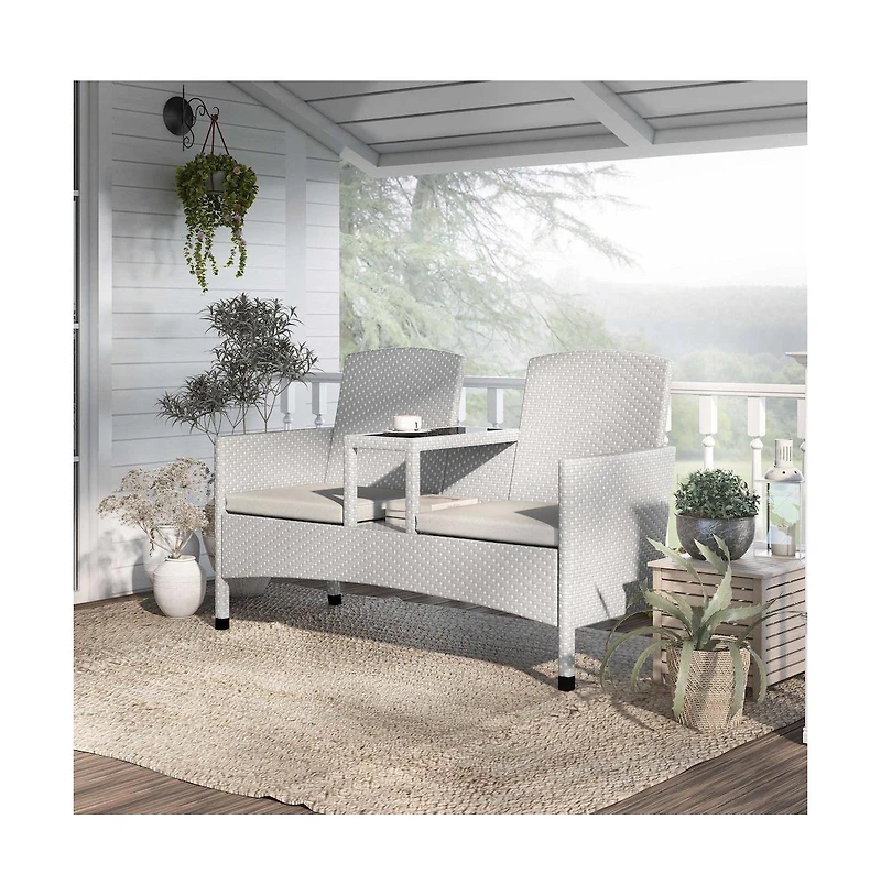 Enitial Star Azur Gray Metal Wicker Patio Conversation Loveseat