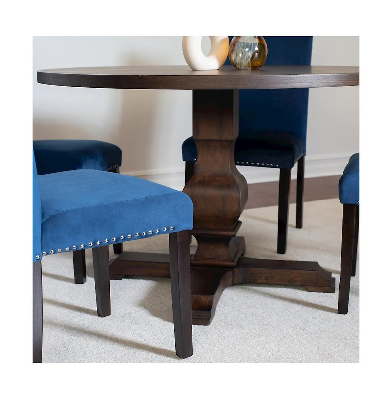 Roundhill Furniture Fordsville 5-Pc Dining Set, Pedestal Round Table with 4 Stylish Chairs