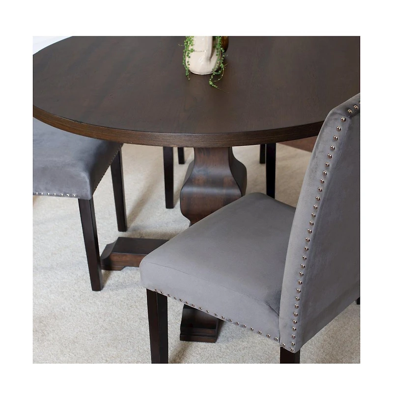 Roundhill Furniture Fordsville 5-Pc Dining Set, Pedestal Round Table with 4 Stylish Chairs, Gray