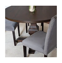Roundhill Furniture Fordsville 5-Pc Dining Set, Pedestal Round Table with 4 Stylish Chairs, Gray