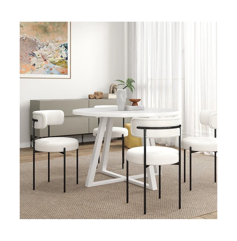 Roundhill Furniture Durban 5-Pc Round Dining Set, Trestle Dining Table with 4 Boucle Chairs