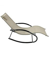 Slickblue Set of 2 Patio Rocking Chaise Loungers with Cushioned Pillows for Relaxing
