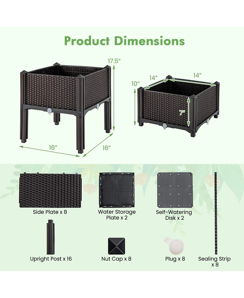 Gymax Elevated Plastic Raised Garden Bed Planter Kit for Flower Vegetable Grow 2 Set