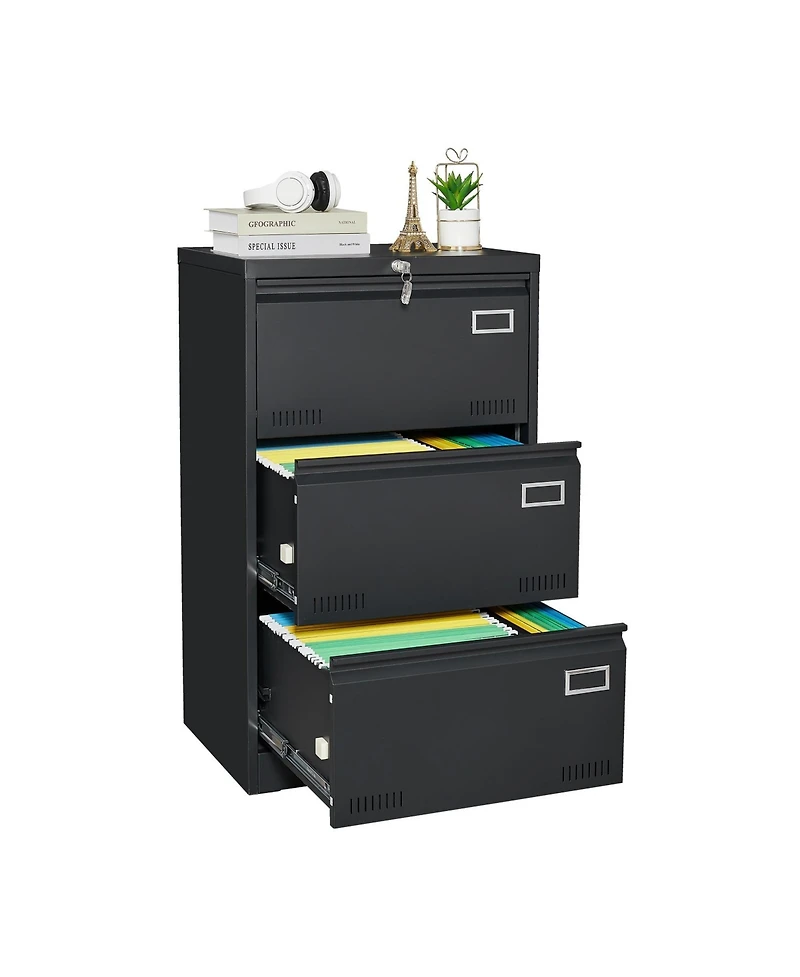 3 Drawer File Cabinet with Lock Metal Vertical Office Home, A4 Legal/Letter Narrow Locked