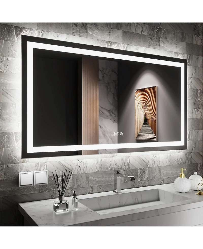 Amorho Led Bathroom Mirror, 50" x 32" with Front Light and Backlit, Stepless Dimmable Wall Mount Mirrors, Anti-Fog, Shatter-Proof, Memory, 3 Colors Li