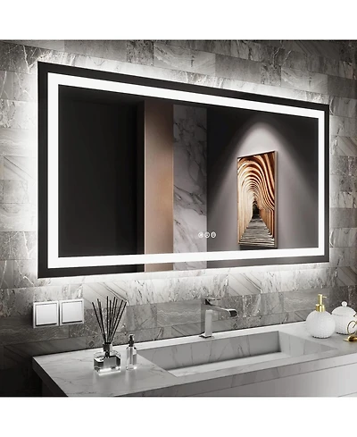 Amorho Led Bathroom Mirror, 50" x 32" with Front Light and Backlit, Stepless Dimmable Wall Mount Mirrors, Anti-Fog, Shatter-Proof, Memory, 3 Colors Li