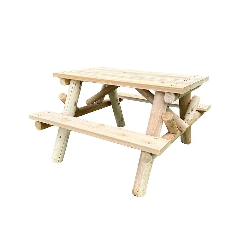 Contoured Comfort 4' Log Picnic Table Attached Benches
